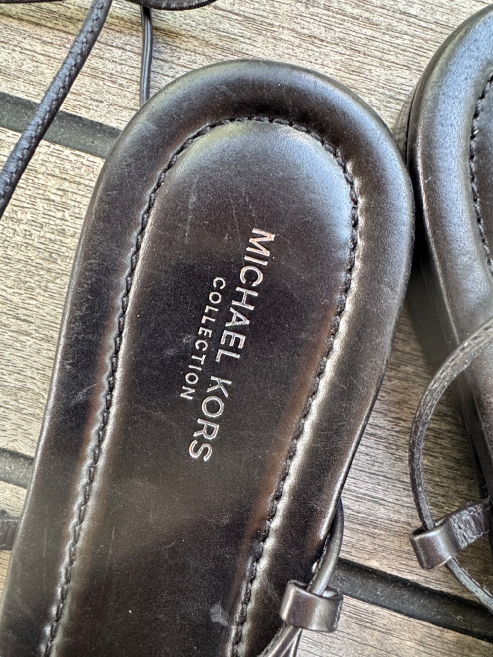 Michael Kors Collection Bradshaw Black Leather Wrap Sandals - Picture 2 of 7